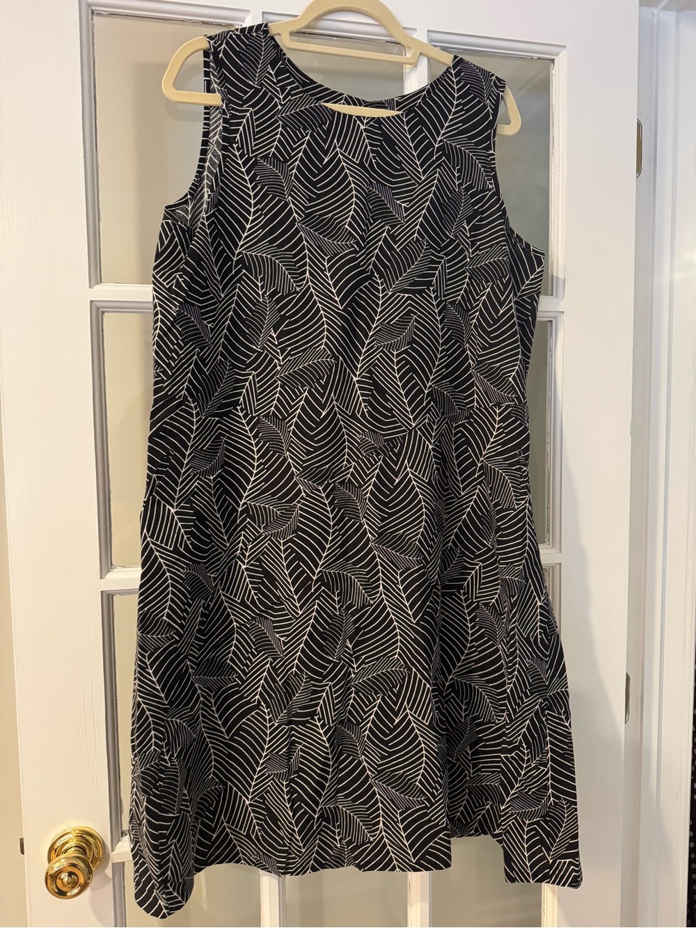 J.Jill Linen Classic Black Dress with White Leaf Print
